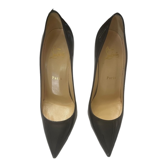 Christian Louboutin Decollete 554 100 37.5 US 7 Black Patent Pointed High Heels